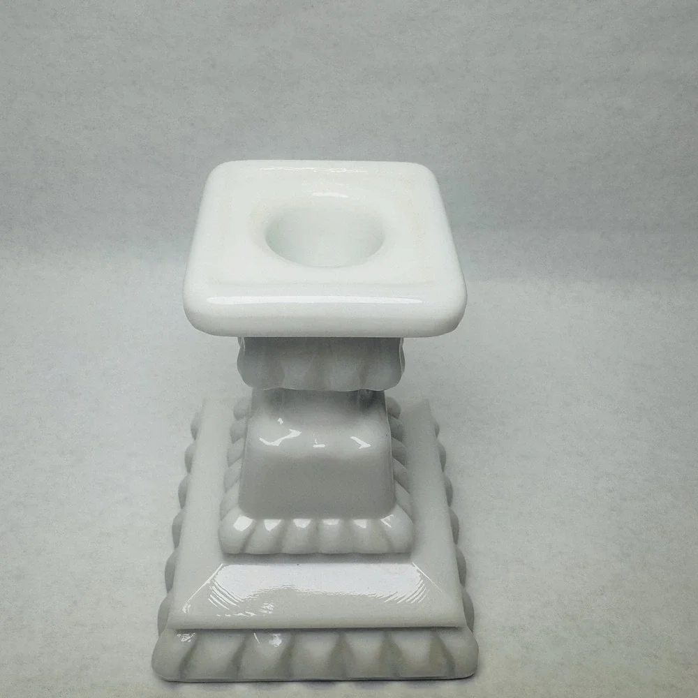 Milk Glass Candlestick Holder Square Pedestal Farmhouse Core French‎ White 4.5